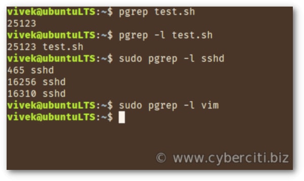 Given a search term, Ubuntu pgrep command shows the process IDs that match it