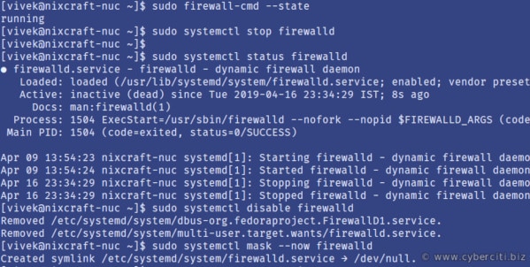 Linux disable firewall command using firewalld