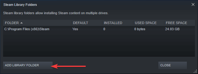 add library folder steam Content file locked