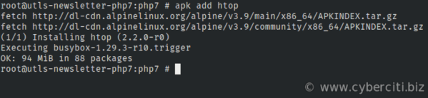 apk command install htop on Alpine Linux