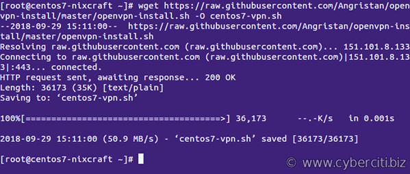 Download centos7-vpn.sh script to setup OpenVPN server in 5 minutes on CentOS