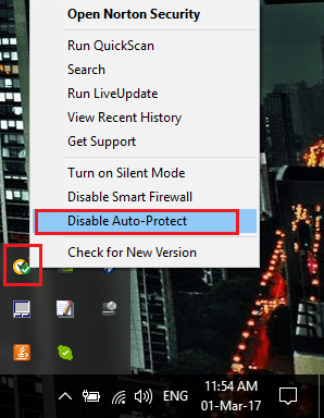 Disable auto-protect to disable your Antivirus
