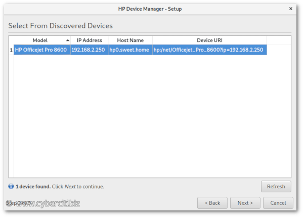 Fedora Linux Set up HP printer using GUI and IP address