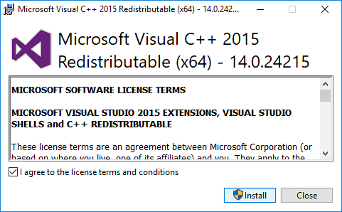 Follow the on-screen instruction to install the Microsoft Visual C ++ Redistributable package