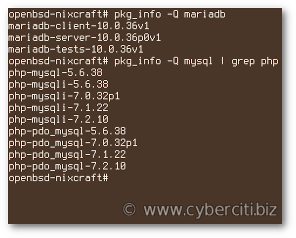 How to search for MariaDB packages on OpenBSD