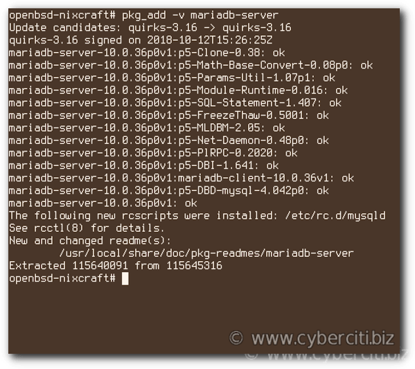 OpenBSD install MariaDB database using pkg_add command