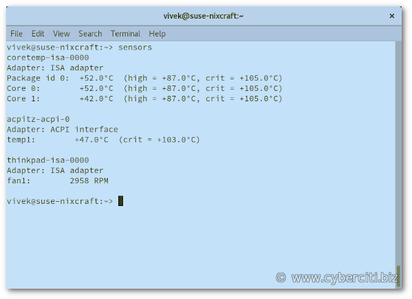 See CPU temperature in OpenSUSE Linux using the command line option