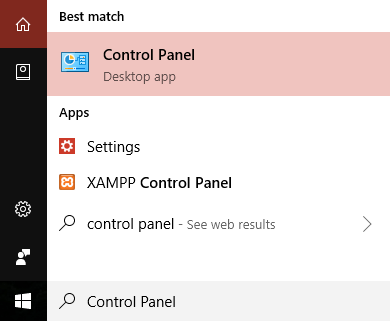 Type control panel in the search