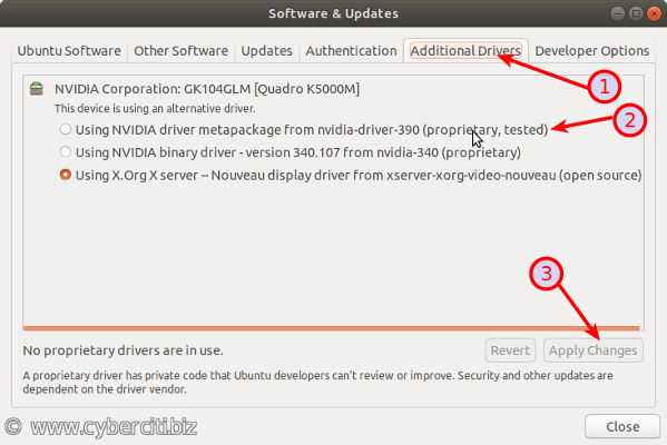 Ubuntu Linux Install Nvidia Driver using Sofware Manager GUI tool
