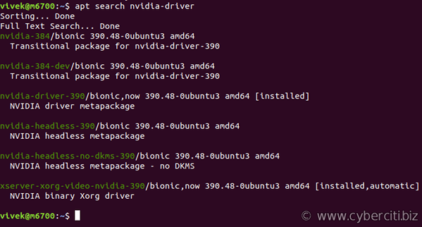 apt-get search for Nvidia driver package