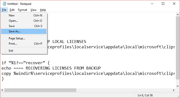 Click File then click Save As in order to Fix License Service