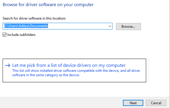 let me pick from a list of device drivers on my computer