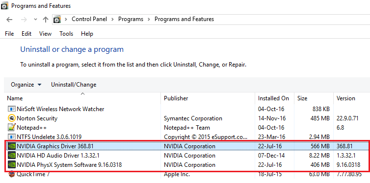 uninstall everything related to NVIDIA