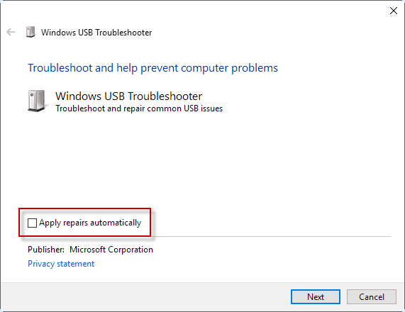 windows usb troubleshooter