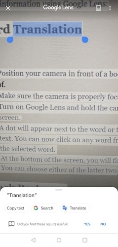 Google Lens Word Translation