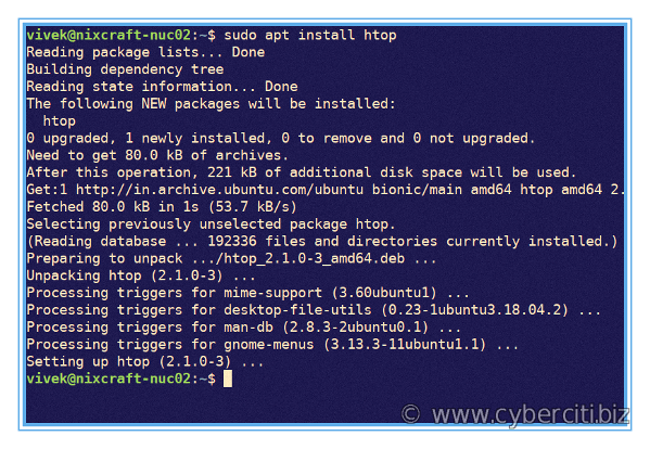 install htop on Ubuntu using apt command