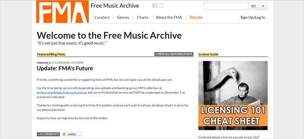 Free Music Archive is best free Music Download Sites That Are Totally Legal.