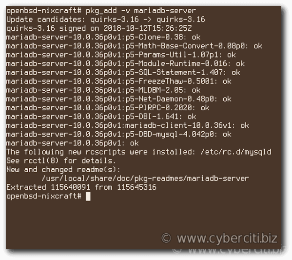 OpenBSD install MariaDB database using pkg_add command